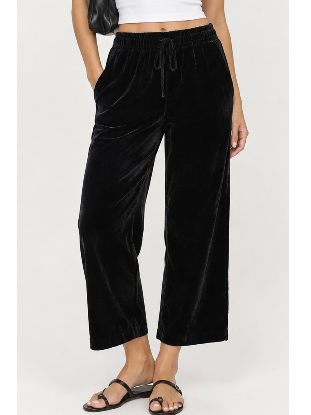 CP Shades Relaxed Velvet Drawstring Pants - Black/ no pockets NWOT